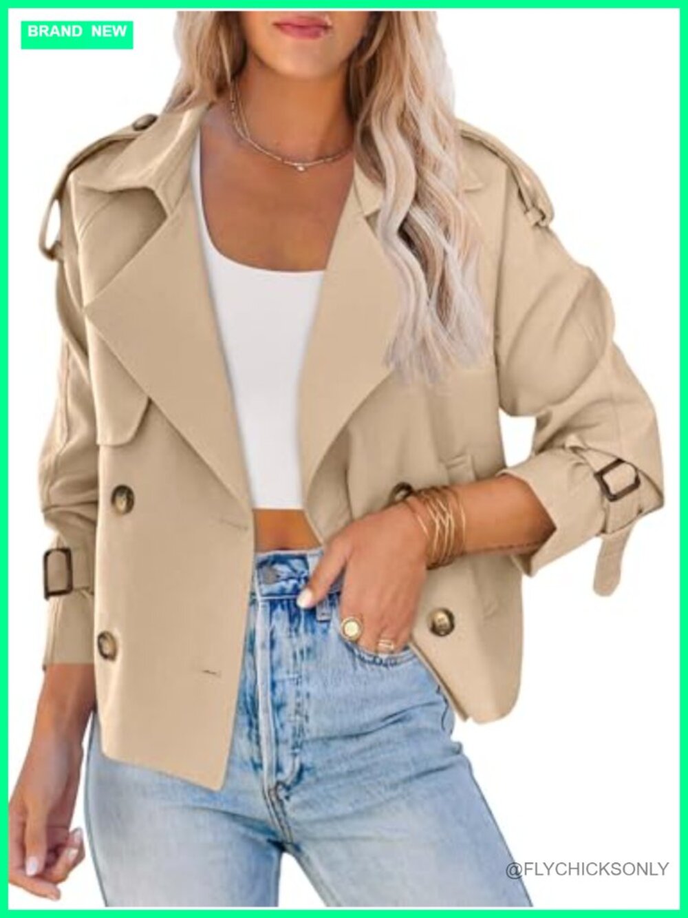 Women's Double Breasted Crop Trench Coat Short Button Jacket